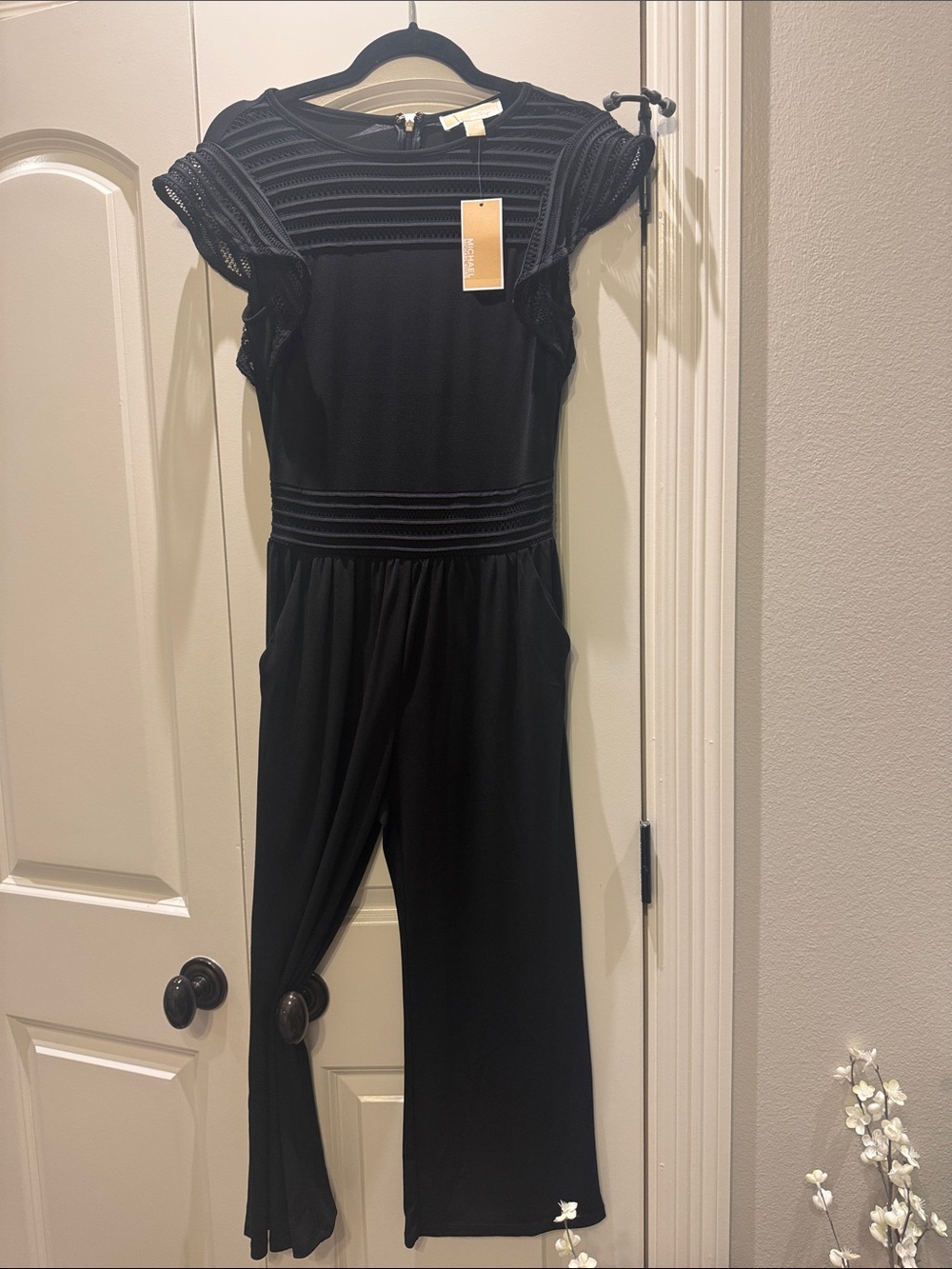 Michael Kors Black jumpsuit  with Lace-Trim Sleeves